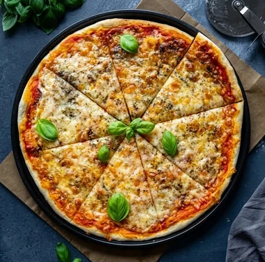 Margherita pizza with tomato sauce, mozzarella and basil at Mondo Pizza in downtown Edmonton