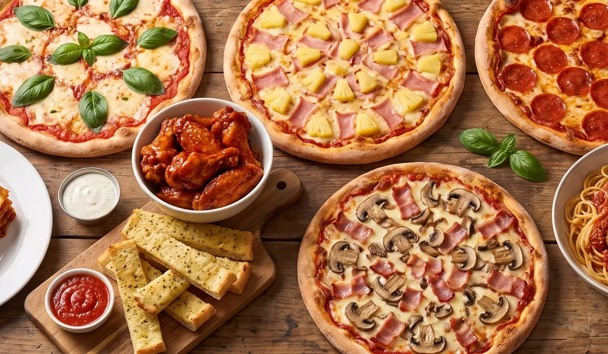 A table of pizza and Italian favourites at Mondo Pizza in downtown Edmonton